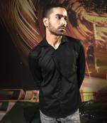 Black plain cotton men's urban chic classic shirt
