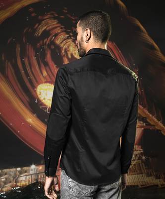 Black plain cotton men's urban chic classic shirt 2