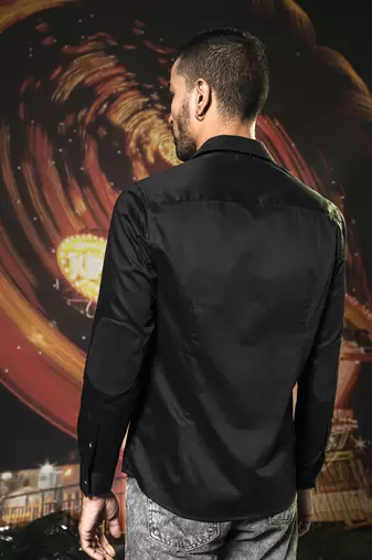 Black plain cotton men's urban chic classic shirt