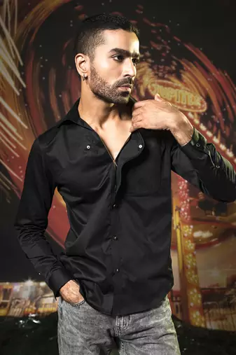 Black plain cotton men's urban chic classic shirt