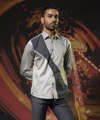 Grey printed cotton men's shirt 1