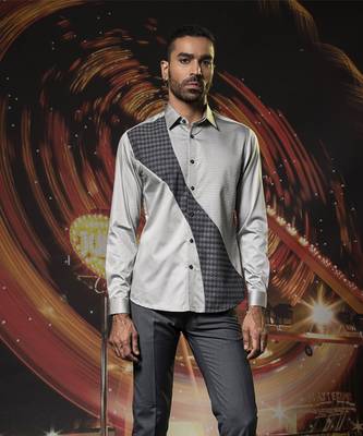 Grey printed cotton men's shirt 3