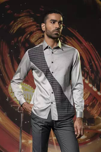 Grey printed cotton men's shirt