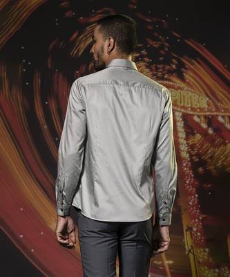 Grey printed cotton men's shirt 5