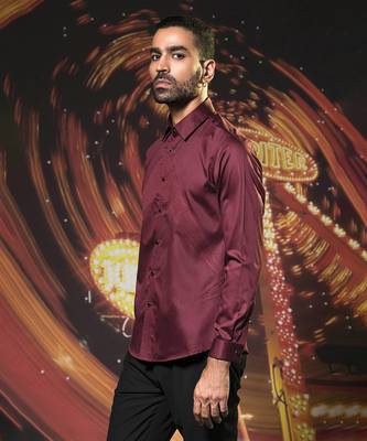 Maroon plain cotton men's shirt 3