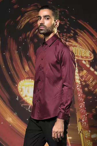 Maroon plain cotton men's shirt