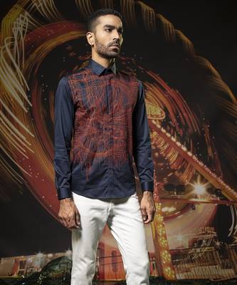 Blue printed cotton men's shirt 1
