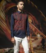 Blue printed cotton men's shirt