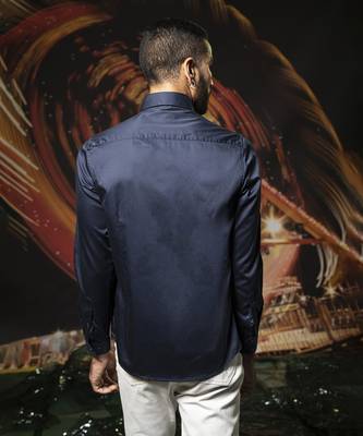 Blue printed cotton men's shirt 3