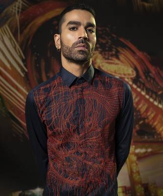 Blue printed cotton men's shirt 4