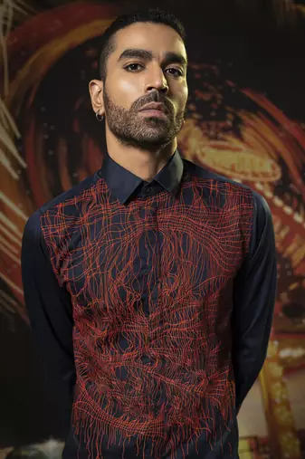 Blue printed cotton men's shirt