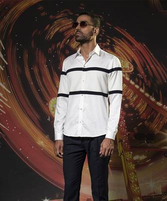 White plain cotton men's shirt with Black Stripes 1