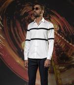 White plain cotton men's shirt with Black Stripes