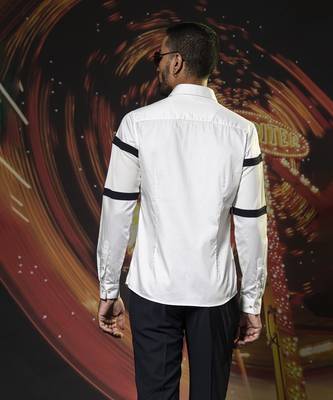 White plain cotton men's shirt with Black Stripes 3