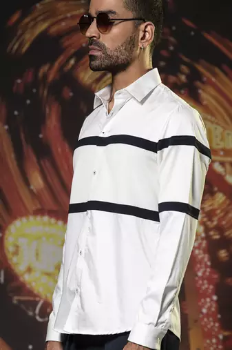 White plain cotton men's shirt with Black Stripes