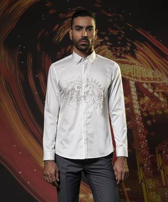 White printed cotton men's shirt with art work design 1