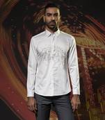 White printed cotton men's shirt with art work design