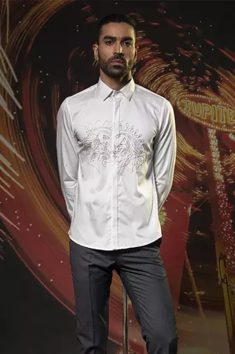 White printed cotton men's shirt with art work design