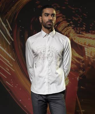 White printed cotton men's shirt with art work design 5