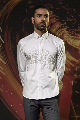 White printed cotton men's shirt with art work design