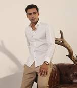 White plain cotton men's shirt designed with pintucks