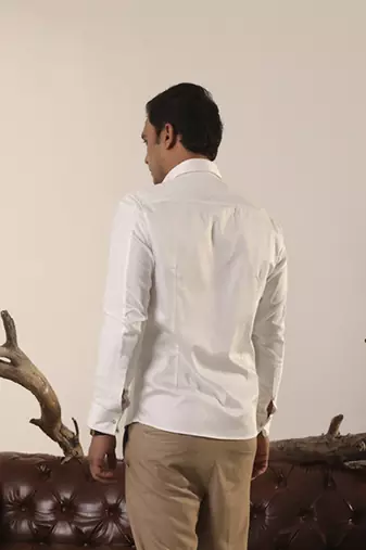 White plain cotton men's shirt designed with pintucks