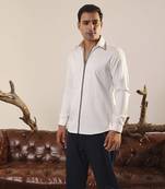 White plain cotton men's shirt with a sleek zip