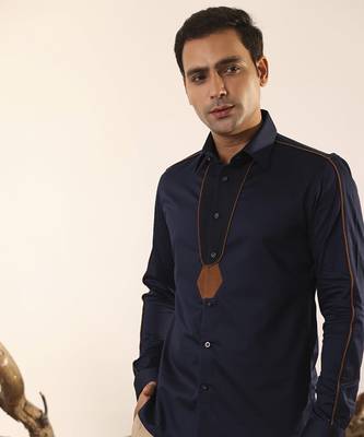 Dark blue plain cotton men's shirt 1