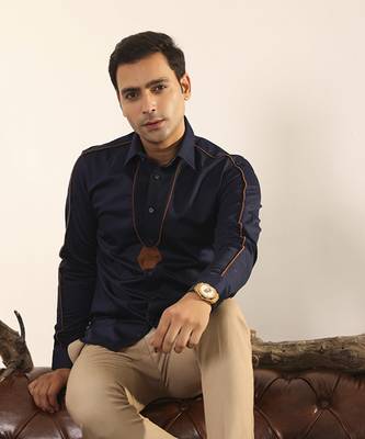 Dark blue plain cotton men's shirt 2