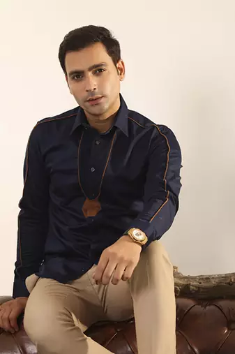 Dark blue plain cotton men's shirt