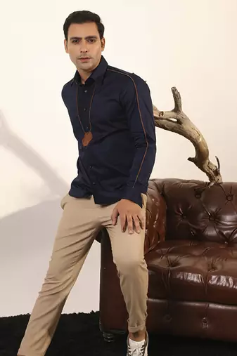 Dark blue plain cotton men's shirt