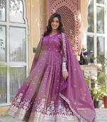 Onion Pink Zari Sequin GOWN WITH DUPATTA SET 