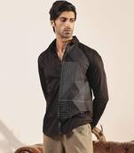 Black printed cotton men's shirt with intersecting patterns
