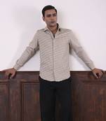 Beige plain viscose men's shirt created by multiple geometric stitches