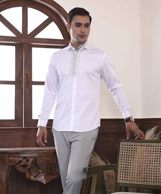 White plain classic cotton men's shirt 1