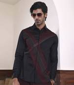 Black plain cotton men's shirt with parallel lines of colors