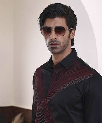 Black plain cotton men's shirt with parallel lines of colors 2