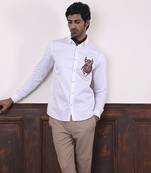 White plain cotton men's shirt with intricate artistry