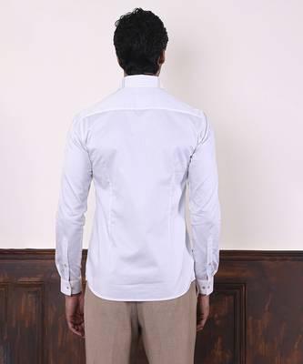White plain cotton men's shirt with intricate artistry 2