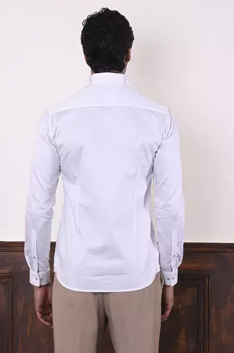 White plain cotton men's shirt with intricate artistry