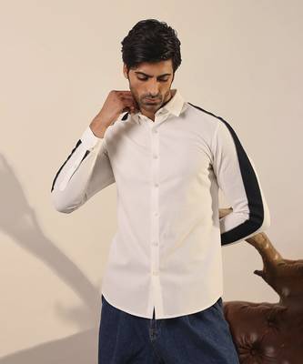White plain cotton men's shirt with bold stripes 1
