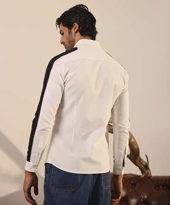 White plain cotton men's shirt with bold stripes 2