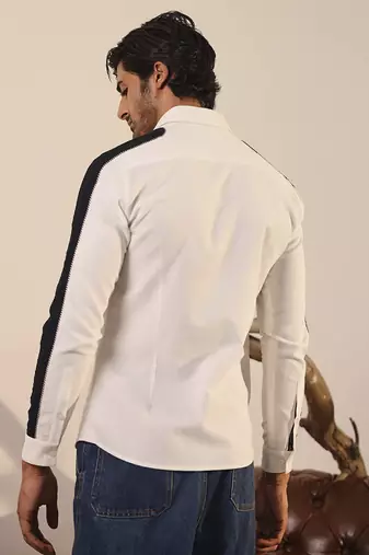White plain cotton men's shirt with bold stripes