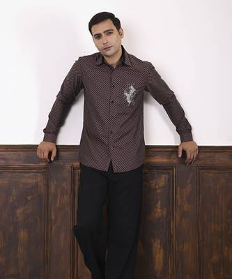 Brown plain giza cotton men's shirt 1