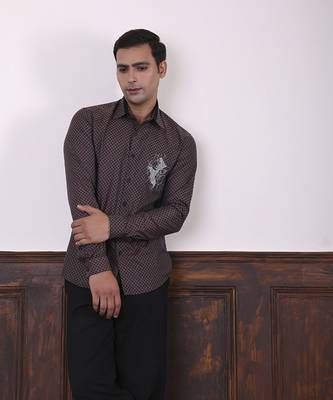 Brown plain giza cotton men's shirt 4