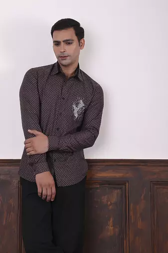 Brown plain giza cotton men's shirt