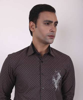 Brown plain giza cotton men's shirt 5