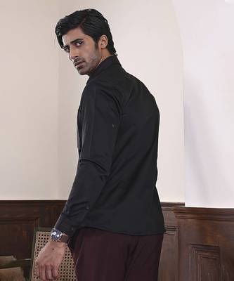 Black plain cotton men's shirt with panther art work 4