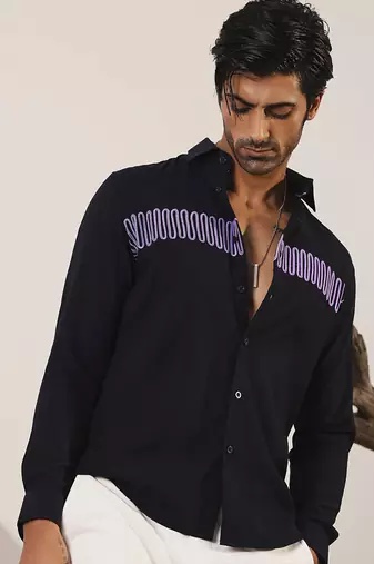 Navy blue plain viscose men's shirt