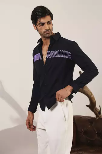 Navy blue plain viscose men's shirt